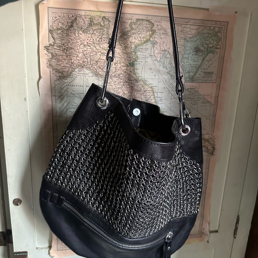 orYANY Black Chain-Link Shoulder Bag with Silver Hardware - Picture 2 of 5